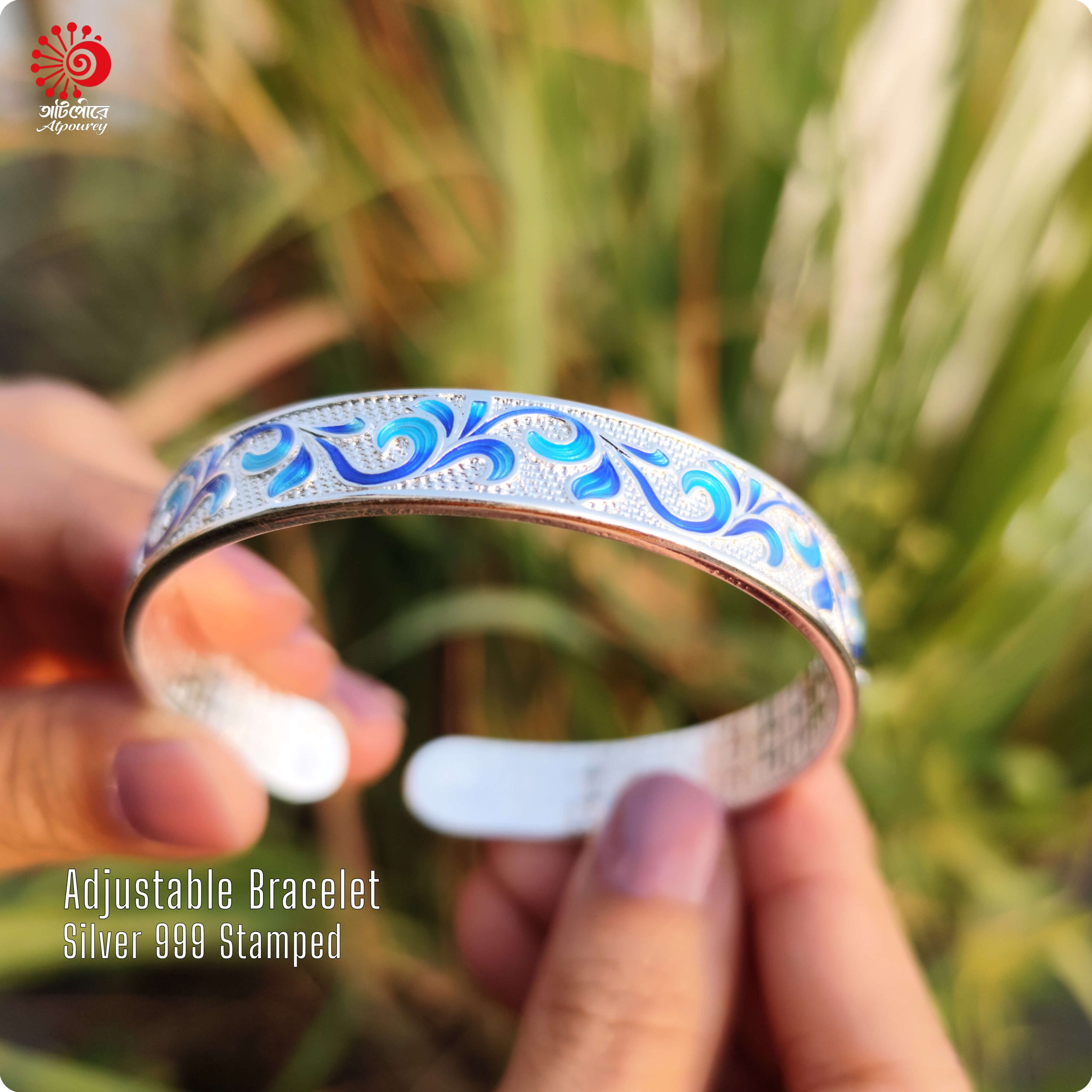 Adjustable Bracelet with 999 Stamped Blue enamel work - Image 5