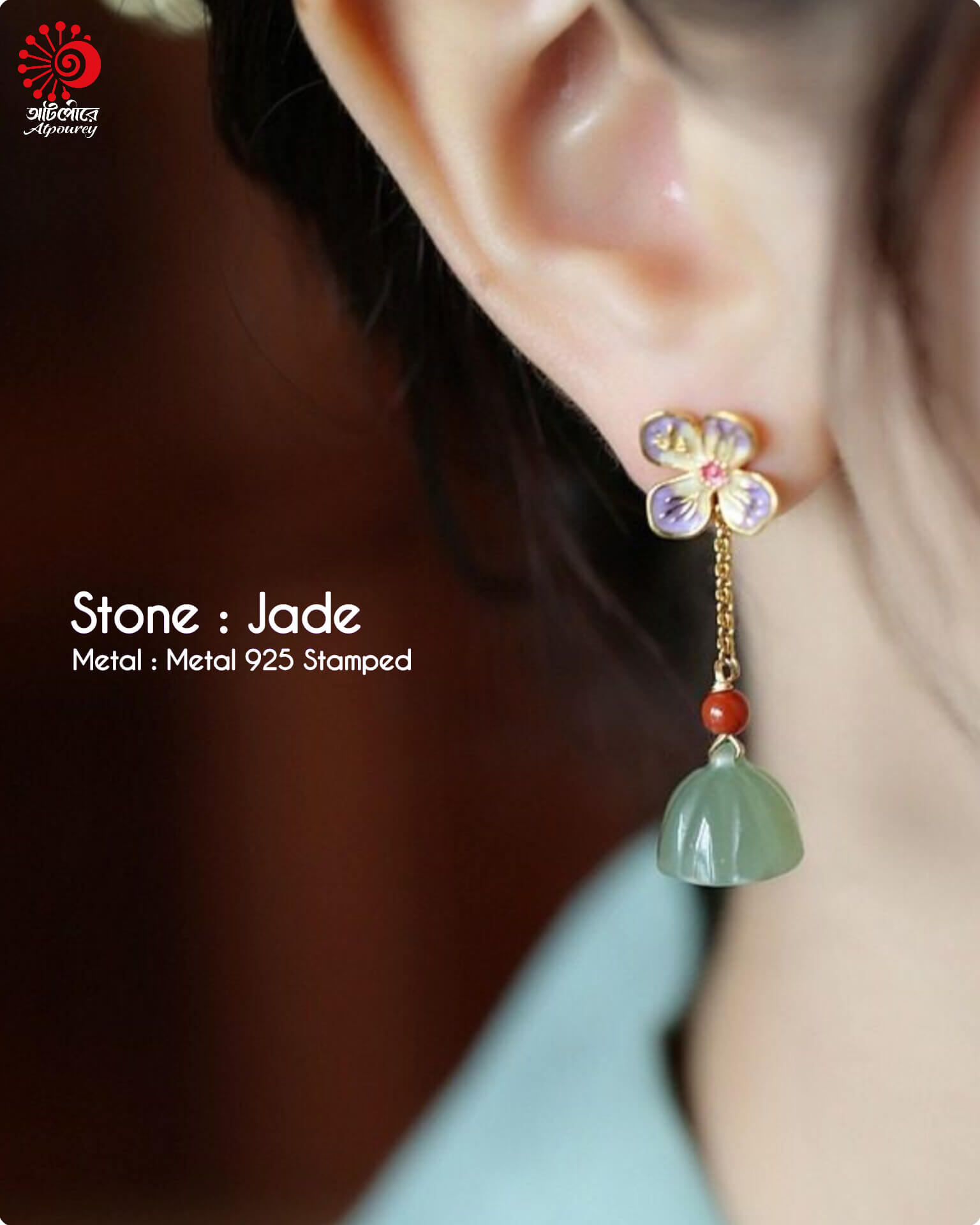 Lotus Jade Elegant Earrings - Image 4